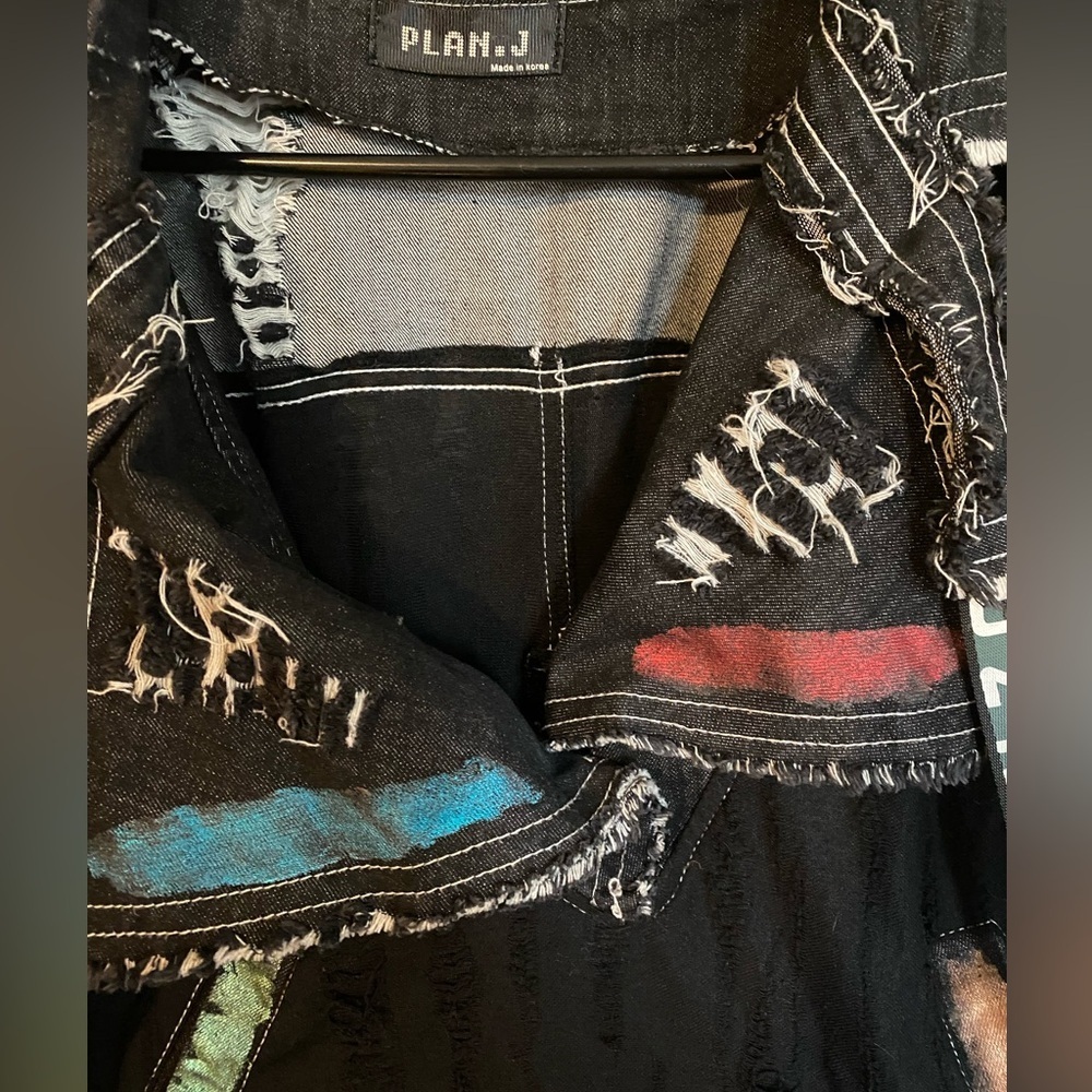 TUZKI Raw Edge Distressed Denim Top Black Jacket Vest - Picture 5 of 13